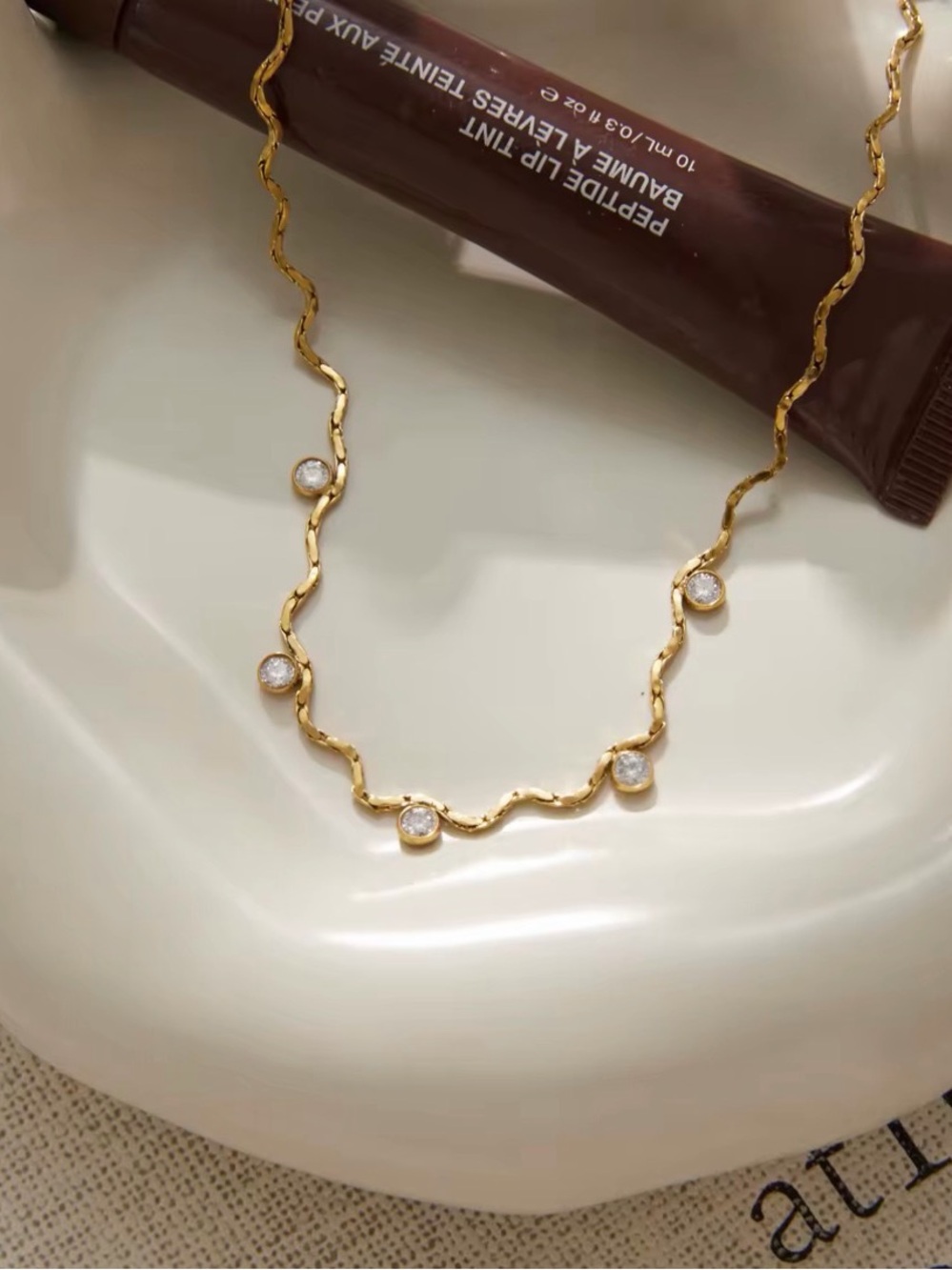 18K Gold Plated Stainless Steel Wave Chain Necklace Spark Minimalist Waterproof